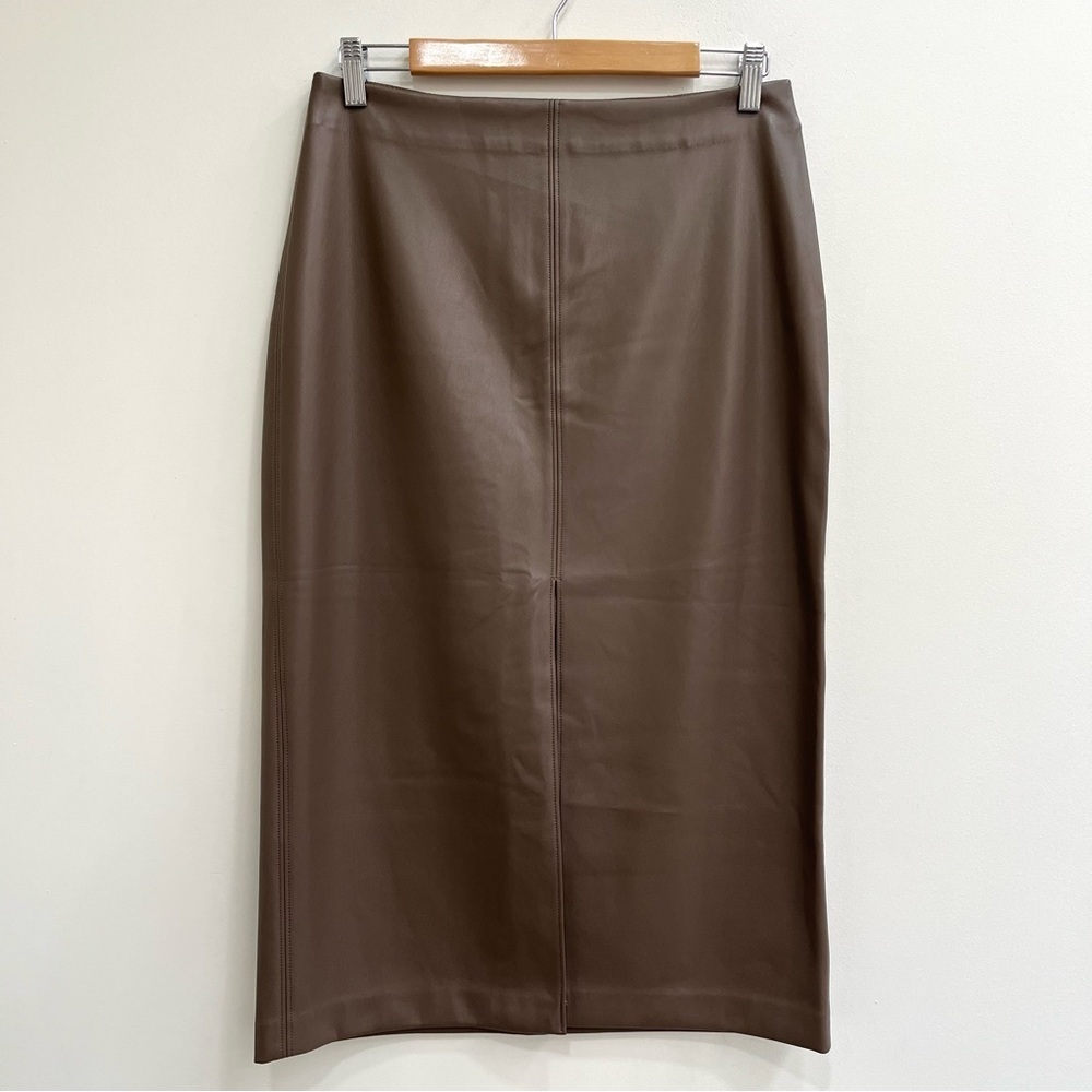 Gap faux vegan leather pencil midi skirt cashmere chocolate brown 10 petite